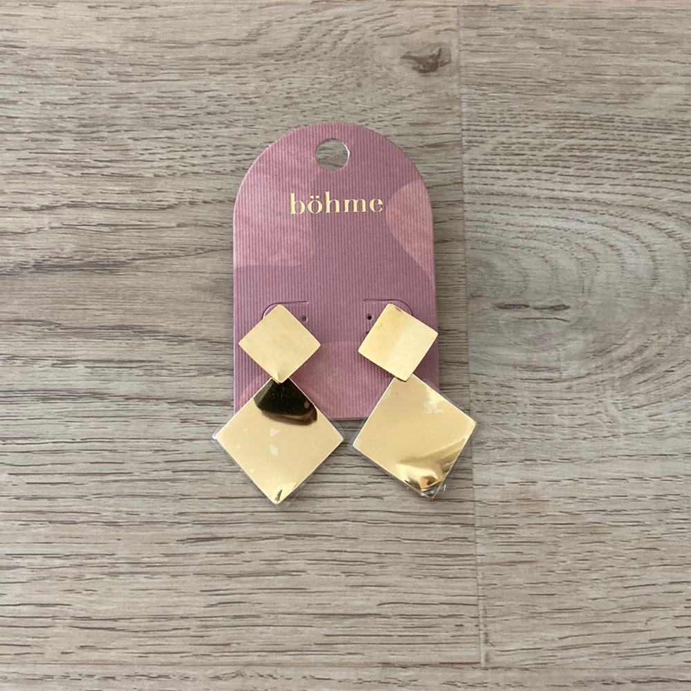 Bohme Gold double square earrings NWT
